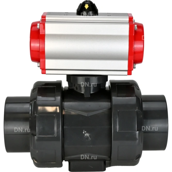 Кран шаровой BV4242E-FP-GRM-ISO Дн32 Ру10 полнопроходной, корпус - НПВХ, шар - НПВХ, уплотнение - EPDM, с пневмоприводом PA-SA-052 с возвратными пружинами в Барнауле