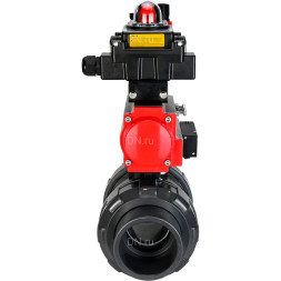 Кран шаровой BV4242E-FP-GRM-ISO Дн15 Ру10 полнопроходной, корпус - НПВХ, шар - НПВХ, уплотнение - EPDM, с пневмоприводом PA-SA-052, пневмораспределителем 4M310-08 DC24V, БКВ APL-410N EX и БПВ AFC2000