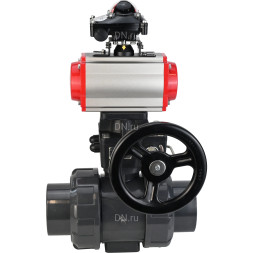 Кран шаровой BV4242E-FP-GRM-ISO Дн80 Ру10 полнопроходной, корпус - НПВХ, шар - НПВХ, уплотнение - EPDM, с пневмоприводом PA-DA-065, пневмораспределителем 4M310-08 AC220V, ручным дублером MON1-250-T26-ISO и БКВ APL-210N