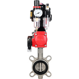 Затвор дисковый поворотный WBV3131V-2W-Fb-H Ду200 Ру16, корпус - нержавеющая сталь 304, диск - нержавеющая сталь 304, уплотнение - VITON, с пневмоприводом PA-DA-140, пневмораспределителем 4M310-08 DC24V, БКВ APL-510N EX и БПВ AFC2000