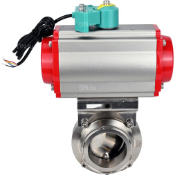 Затвор дисковый поворотный кламповый WBV3131S-2W-C-H Ду80 Ру10 корпус - пищевая нержавеющая сталь 304, уплотнение - Silicon, с пневмоприводом PA-DA-052, пневмораспределителем 4M310-08 DC24V и магнитным переключателем ALS200D
