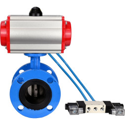 Затвор дисковый поворотный WBV1313E-2W-F-H Ду80 Ру16 фланцевый, корпус - чугун GGG40, диск - чугун GGG40, уплотнение - EPDM, с пневмоприводом PA-DA-105 и пневмораспределителем 4V320-10 AC220V