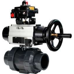 Кран шаровой BV4242E-FP-GRM-ISO Дн32 Ру10 полнопроходной, корпус - НПВХ, шар - НПВХ, уплотнение - EPDM, с пневмоприводом PA-DA-105-1, пневмораспределителем 4M310-08 AC220V и БКВ APL-410N EX