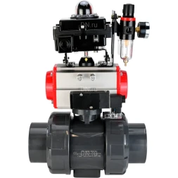 Кран шаровой BV4242E-FP-GRM-ISO Дн25 Ру10 полнопроходной, корпус - НПВХ, шар - НПВХ, уплотнение - EPDM, с пневмоприводом PA-SA-052, пневмораспределителем 4M310-08 DC24V, БКВ APL-410N EX и БПВ AFC2000