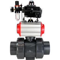 Кран шаровой BV4242E-FP-GRM-ISO Дн25 Ру10 полнопроходной, корпус - НПВХ, шар - НПВХ, уплотнение - EPDM, с пневмоприводом PA-SA-052, пневмораспределителем 4M310-08 DC24V, БКВ APL-410N EX и БПВ AFC2000