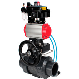 Кран шаровой BV4242E-FP-GRM-ISO Дн65 Ру10 полнопроходной, корпус - НПВХ, шар - НПВХ, уплотнение - EPDM, с пневмоприводом PA-DA-065, пневмораспределителем 4V320-08 AC220V, ручным дублером MON1-250-T26-ISO, БКВ APL-410N EX и БПВ AFC2000