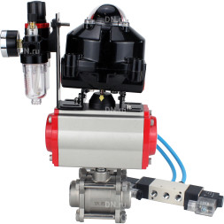 Кран шаровой BV3232P(3pc)-FP-W-ISO-H Ду25 Ру63 полнопроходной двухходовой, нержавеющая сталь SS316, под приварку, уплотнение - PTFE, с пн.приводом PA-DA-052 пн.распределителем 4V320-08 AC220V БПВ AFC2000 БКВ APL-510N-EX
