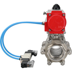 Кран шаровой BV3232P(3pc)-FP-SW-ISO-H Ду50 Ру63 полнопроходной, корпус - нержавеющая сталь SS316, под приварку, с пневмоприводом PA-DA-083, пневмораспределителем 4V320-10 AC220V