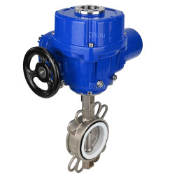 Затвор дисковый поворотный WBV3232P-2W-Fb-H Ду150 Ру16, корпус - нержавеющая сталь 316L, диск - нержавеющая сталь 316L, уплотнение - PTFE, с электроприводом QT-N-040M-O2-220VAC-У1 220В
