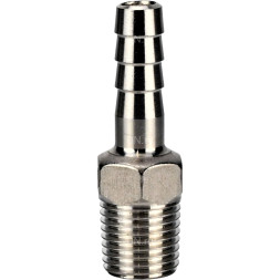 Штуцер елочка BF31-T-1/4-8 1/4″х8мм Ду8 Ру16 шланговый, корпус - нержавеющая сталь AISI 304 (CF8), присоединение - наружная резьба/штуцер