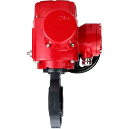 Затвор дисковый поворотный WBV4242E-2W-Fb-ISO Дн150 Ру10 межфланцевый, корпус - НПВХ, диск - НПВХ, уплотнение - EPDM, с электроприводом взрывозащищенный QT-EX-005M-O2-380VAC-У1 с моментной муфтой и штурвалом