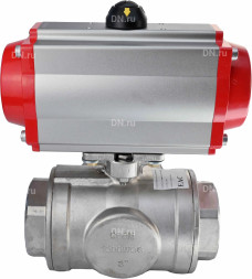 Кран шаровой BV3232P(4pc)-SP-3WL-T-ISO-H Ду20 Ру63 стандартнопроходной L-тип, трехходовой, нержавеющая сталь SS316, внутренняя резьба, уплотнение - PTFE, с пневмоприводом PA-SA-52 с возвратными пружинами