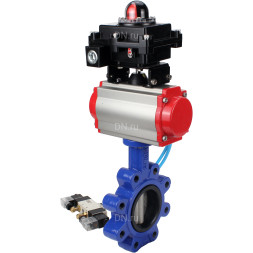 Затвор дисковый поворотный WBV1631E-2W-Fb-H Ду125 Ру16 LUG корпус - чугун QT450, диск - нержавеющая сталь 304, уплотнение - EPDM, с пневмоприводом PA-DA-105, пневмораспределителем 4V320-10 AC220V и БКВ APL-410N EX