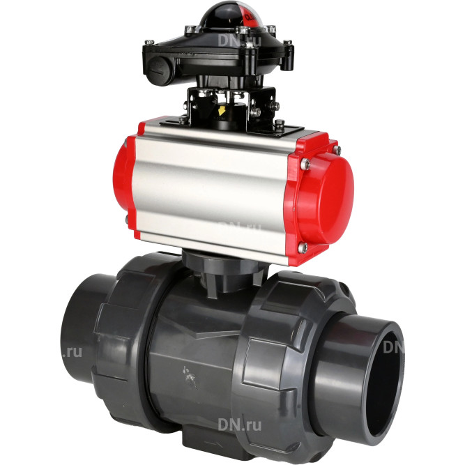 Кран шаровой BV4242E-FP-GRM-ISO Дн100 Ру10 полнопроходной, корпус - НПВХ, шар - НПВХ, уплотнение - EPDM, с пневмоприводом PA-DA-065 и БКВ APL-210N в Барнауле