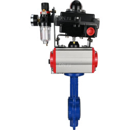 Затвор дисковый поворотный WBV1432E-2W-Fb-H Ду150 Ру16, корпус - чугун GGG50, диск - нержавеющая сталь 316L, уплотнение - EPDM, с пневмоприводом PA-DA-105, пневмораспределителем 4M310-08 AC220V, БКВ APL-410N EX, БПВ AFC2000