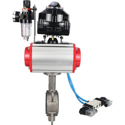 Затвор дисковый поворотный WBV3131N-2W-Fb-H Ду125 Ру16, корпус - нержавеющая сталь 304, диск - нержавеющая сталь 304, уплотнение - NBR, с пневмоприводом PA-DA-105, пневмораспределителем 4V320-10 AC220V, БКВ APL-510N EX и БПВ AFC2000