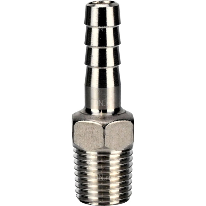 Штуцер елочка BF31-T-3/8-10 3/8″х10мм Ду10 Ру16 шланговый, корпус - нержавеющая сталь AISI 304 (CF8), присоединение - наружная резьба/штуцер в Барнауле