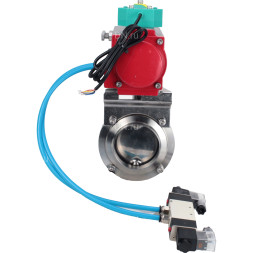 Затвор дисковый поворотный WBV3131S-2W-W-H Ду20 Ру10 под приварку, пищевая нержавеющая сталь 304, уплотнение - Silicon, с пневмоприводом PA-DA-052, пневмораспределителем 4V320-10 AC220V и магнитным переключателем ALS200D