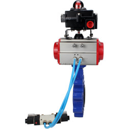 Затвор дисковый поворотный WBV1631E-2W-Fb-H Ду150 Ру16 LUG корпус - чугун QT450, диск - нержавеющая сталь 304, уплотнение - EPDM, с пневмоприводом PA-DA-105, пневмораспределителем 4V320-10 AC220V и БКВ APL-410N EX