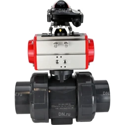 Кран шаровой BV4242E-FP-GRM-ISO Дн15 Ру10 полнопроходной, корпус - НПВХ, шар - НПВХ, уплотнение - EPDM, с пневмоприводом PA-SA-052 и БКВ APL-210N