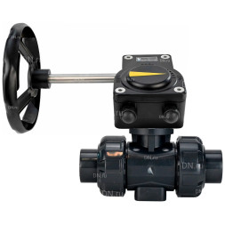 Кран шаровой BV4242E-FP-GRM-ISO Дн80 Ру10 полнопроходной, клеевой с разборным муфтовым соединением, корпус - НПВХ, шар - НПВХ, уплотнение - EPDM, с редуктором HAM RQN1-180ZT40
