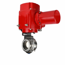 Затвор дисковый поворотный WBV3131S-2W-C-H Ду20 Ру10 кламповый, корпус - пищевая нержавеющая сталь 304, уплотнение - Silicon, с электроприводом QT-EX-005M-O2-380VAC-У1 с моментной муфтой и штурвалом
