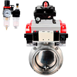 Затвор дисковый поворотный WBV3131E-2W-T-H Ду80 Ру10 резьбовой, корпус - пищевая нержавеющая сталь 304, уплотнение - EPDM, с пневмоприводом PA-DA-065, пневмораспределителем 4M320-08 AC220V, БКВ APL-410N EX, БПВ AFC2000