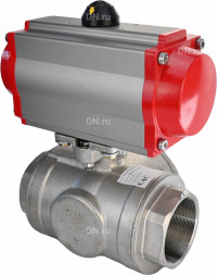 Кран шаровой BV3232P(4pc)-SP-3WL-T-ISO-H Ду32 Ру63 стандартнопроходной L-тип, трехходовой, нержавеющая сталь SS316, внутренняя резьба, уплотнение - PTFE, с пневмоприводом PA-SA-65 с возвратными пружинами