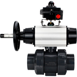 Кран шаровой BV4242E-FP-GRM-ISO Дн65 Ру10 полнопроходной, корпус - НПВХ, шар - НПВХ, уплотнение - EPDM, с пневмоприводом PA-DA-105-1, пневмораспределителем 4M310-08 AC220V и БКВ APL-410N EX