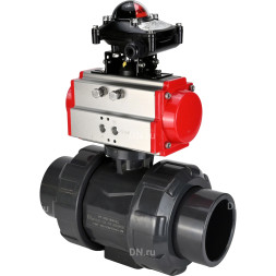 Кран шаровой BV4242E-FP-GRM-ISO Дн20 Ру10 полнопроходной, корпус - НПВХ, шар - НПВХ, уплотнение - EPDM, с пневмоприводом PA-SA-052 и БКВ APL-210N