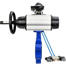 Затвор дисковый поворотный WBV1631E-2W-Fb-H Ду125 Ру16 LUG корпус - чугун QT450, диск - нержавеющая сталь 304, уплотнение - EPDM, с пневмоприводом PA-DA-105-1, пневмораспределителем 4V320-08 AC220V и БКВ APL-210N