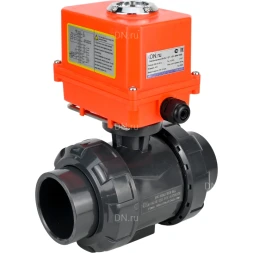 Кран шаровой BV4242E-FP-GRM-ISO Дн15 Ру10 полнопроходной, корпус - НПВХ, шар - НПВХ, уплотнение - EPDM, с электроприводом QT-N-003EM-O1-220VAC-У1 MINI