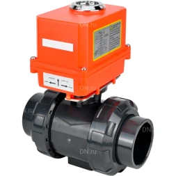 Кран шаровой BV4242E-FP-GRM-ISO Дн15 Ру10 полнопроходной, корпус - НПВХ, шар - НПВХ, уплотнение - EPDM, с электроприводом QT-N-003EM-O1-220VAC-У1 MINI