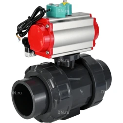Кран шаровой BV4242E-FP-GRM-ISO Дн65 Ру10 полнопроходной, корпус - НПВХ, шар - НПВХ, уплотнение - EPDM, с пневмоприводом PA-DA-065, пневмораспределителем 4M310-08 DC24V и магнитным переключателем ALS200D