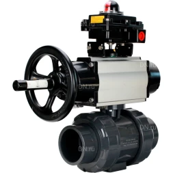 Кран шаровой BV4242E-FP-GRM-ISO Дн80 Ру10 полнопроходной, корпус - НПВХ, шар - НПВХ, уплотнение - EPDM, с пневмоприводом PA-DA-105-1, пневмораспределителем 4M310-08 AC220V и БКВ APL-410N EX