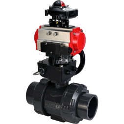 Кран шаровой BV4242E-FP-GRM-ISO Дн32 Ру10 полнопроходной, корпус - НПВХ, шар - НПВХ, уплотнение - EPDM, с пневмоприводом PA-DA-052, пневмораспределителем 4M310-08 DC24V, ручным дублером MON1-250-T26-ISO и БКВ APL-210N