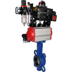 Затвор дисковый поворотный WBV1432E-2W-Fb-H Ду300 Ру16, корпус - чугун GGG50, диск - нержавеющая сталь 316L, уплотнение - EPDM, с пневмоприводом PA-DA-140, пневмораспределителем 4M310-08 AC220V, БКВ APL-410N EX, БПВ AFC2000
