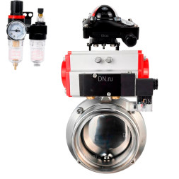 Затвор дисковый поворотный WBV3131E-2W-T-H Ду65 Ру10 резьбовой, пищевая нержавеющая сталь 304, уплотнение – EPDM, с пневмоприводом PA-SA-083, пневмораспределителем 4M310-08 AC220V, БКВ APL-210N и БПВ AFC2000