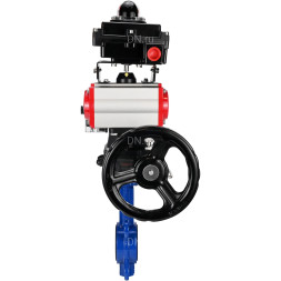 Затвор дисковый поворотный WBV1432N-2W-Fb-H Ду125 Ру16, корпус - чугун GGG50, диск - нержавеющая сталь 316L, уплотнение - NBR, с пневмоприводом PA-DA-105, пневмораспределителем 4M310-08 AC220V, БКВ APL-410N EX и ручным дублером MON3-700-T38-ISO