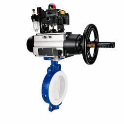 Затвор дисковый поворотный WBV3434Pf-2W-Fb-R Ду150 Ру16, корпус - угл. сталь WCB, диск - угл. сталь WCB, футерованный PTFE, уплотнение - PTFE, с пневмоприводом PA-DA-105-1, пневмораспределителем 4M310-08 AC220V, БКВ APL-410N EX и БПВ AFC2000