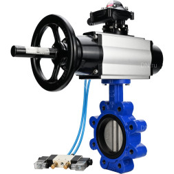 Затвор дисковый поворотный WBV1631N-2W-Fb-H Ду125 Ру16 LUG корпус - чугун QT450, диск - нержавеющая сталь 304, уплотнение - NBR, с пневмоприводом PA-DA-105-1, пневмораспределителем 4V320-08 AC220V и БКВ APL-210N