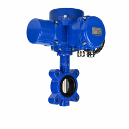Затвор дисковый поворотный WBV1631E-2W-Fb-H Ду150 Ру16 LUG межфланцевый, корпус - чугун QT450, диск - нержавеющая сталь AISI 304, уплотнение - EPDM, с электроприводом QT-N-020M-O2-380VAC-У1 с моментной муфтой и штурвалом