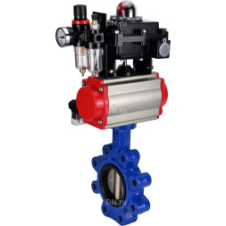Затвор дисковый поворотный WBV1616E-2W-Fb-H Ду125 Ру16 LUG корпус - чугун QT450, диск - чугун QT450, уплотнение - EPDM, с пневмоприводом PA-DA-105, пневмораспределителем 4M310-08 DC24V, БКВ APL-410N EX и БПВ AFC2000