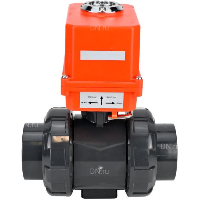 Кран шаровой BV4242E-FP-GRM-ISO Дн25 Ру10 полнопроходной, корпус - НПВХ, шар - НПВХ, уплотнение - EPDM, с электроприводом QT-N-003EM-O1-220VAC-У1 MINI в Барнауле