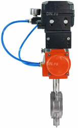 Затвор дисковый поворотный WBV3232P-2W-Fb-H Ду50 Ру16, корпус - нержавеющая сталь 316L, диск - нержавеющая сталь 316L, уплотнение - PTFE, с пневмоприводом PA-DA-083 и с электропневматическим поворотным позиционером YT-1000RSN без обратной связи