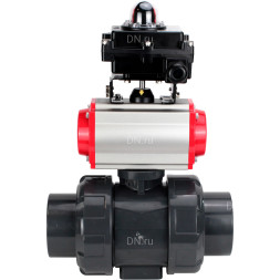 Кран шаровой BV4242E-FP-GRM-ISO Дн15 Ру10 полнопроходной, корпус - НПВХ, шар - НПВХ, уплотнение - EPDM, с пневмоприводом PA-DA-052, пневмораспределителем 4M310-08 DC24V и БКВ APL-410N EX