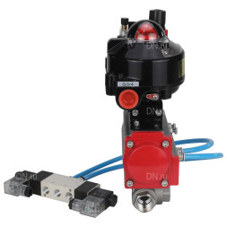 Кран шаровой BV3232P(4pc)-SP-3WL-T-ISO-H 1 1/4″ Ду32 Ру63 стандартнопроходной трехходовой L-тип, нержавеющая сталь SS316, внутренняя резьба, PTFE, с пн.приводом PA-DA-052 пн.распределителем 4V320-08 AC220V БПВ AFC2000 БКВ APL-510N-EX