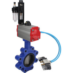 Затвор дисковый поворотный WBV1631E-2W-Fb-H Ду150 Ру16 LUG корпус - чугун QT450, диск - нержавеющая сталь 304, уплотнение - EPDM, с пневмоприводом PA-DA-105, пневмораспределителем 4V320-08 AC220V и БПВ AFC2000