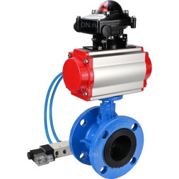 Затвор дисковый поворотный WBV1313E-2W-F-H Ду125 Ру16 фланцевый, корпус - чугун GGG40, диск - чугун GGG40, уплотнение - EPDM, с пневмоприводом PA-DA-130, пневмораспределителем 4V320-08 AC220V и БКВ APL-210N
