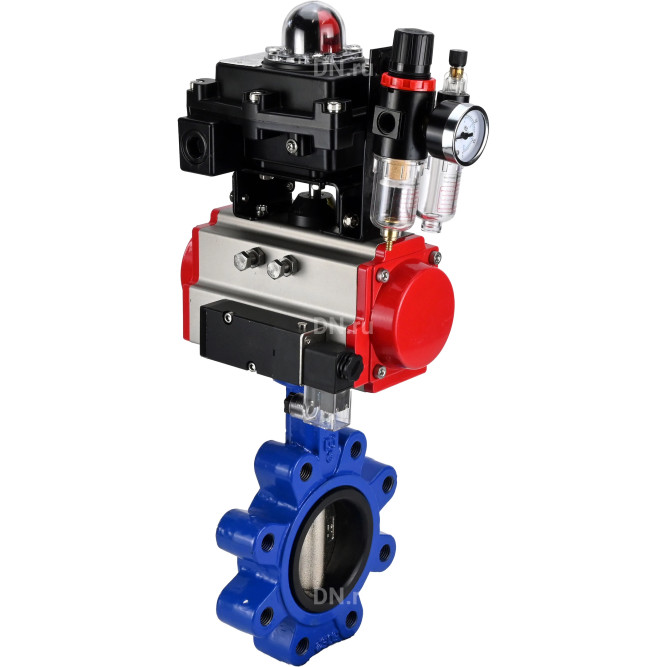 Затвор дисковый поворотный WBV1616E-2W-Fb-H Ду150 Ру16 LUG корпус - чугун QT450, диск - чугун QT450, уплотнение - EPDM, с пневмоприводом PA-DA-105, пневмораспределителем 4M310-08 DC24V, БКВ APL-410N EX и БПВ AFC2000 в Барнауле